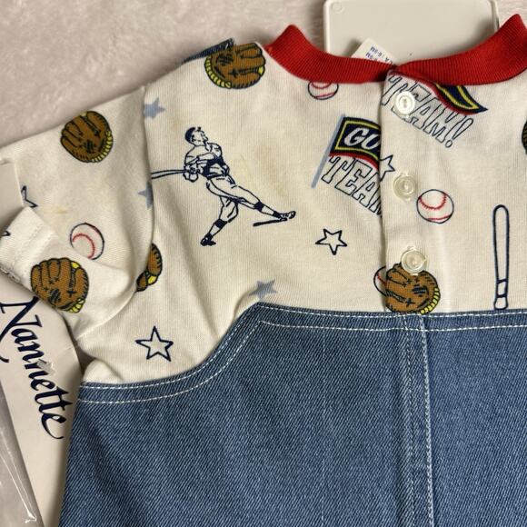 Vtg Baby Boy Baseball Overall Romper Outfit Hat Size 3-6 Months Retro Shortalls - Picture 5 of 6